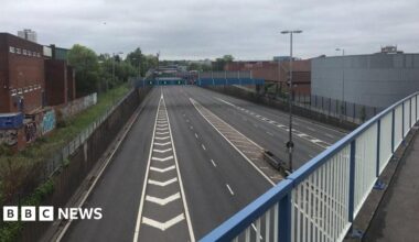 The Aston Expressway, pictured from a bridge overlooking the major route.