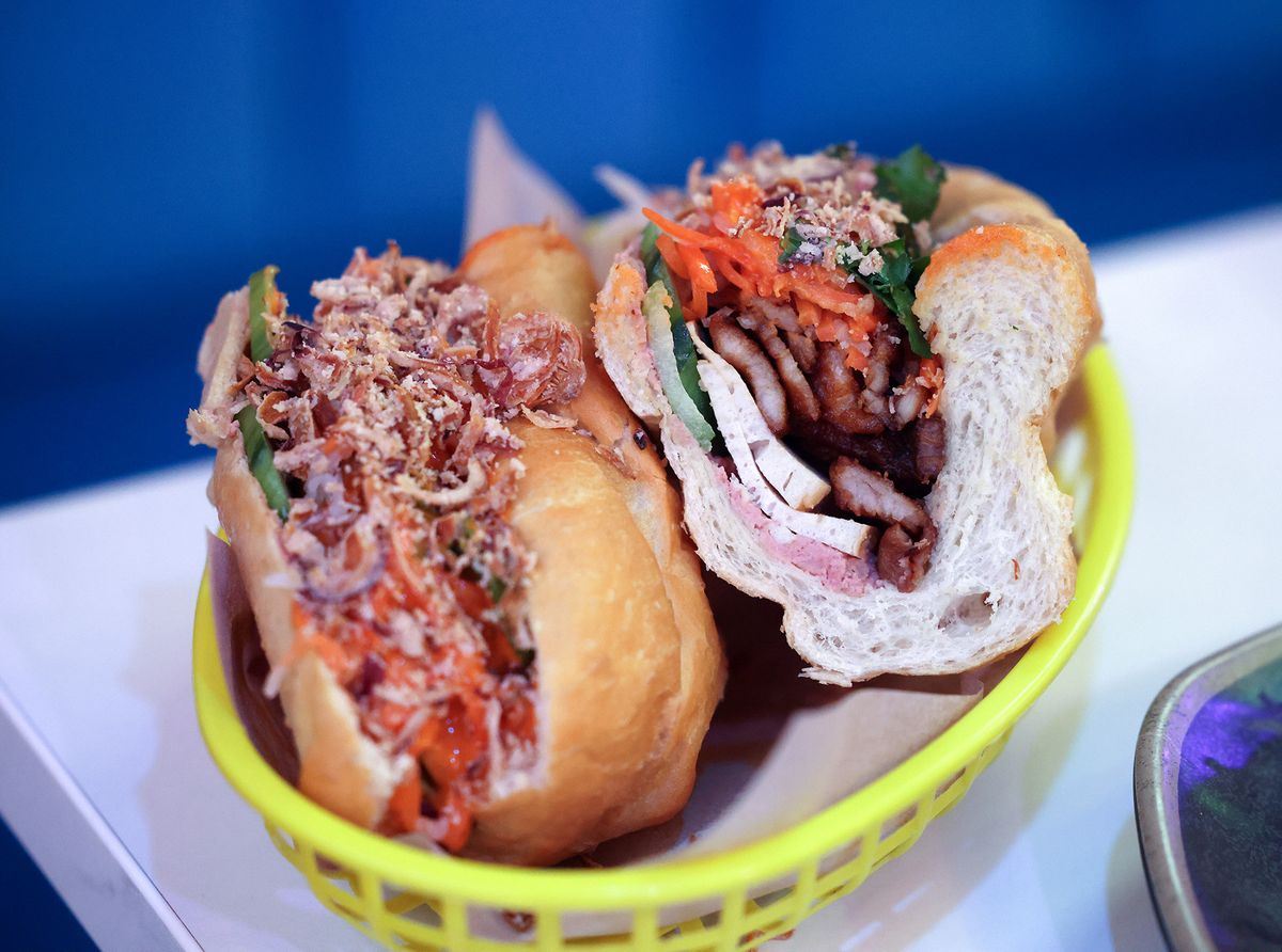The Banh Mi sandwiches feature bread freshly made by Doux Chaton's bakery