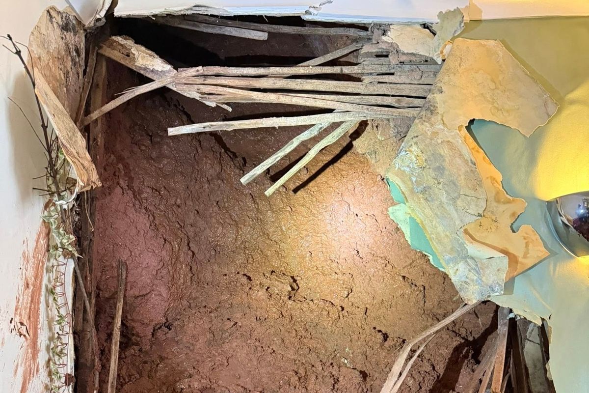 A partial wall collapse at The Thorverton Arms.