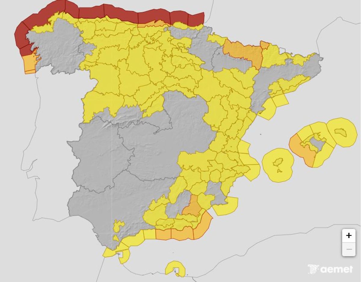 Red, amber and yellow warnings are in force across large parts of Spain over the next few days