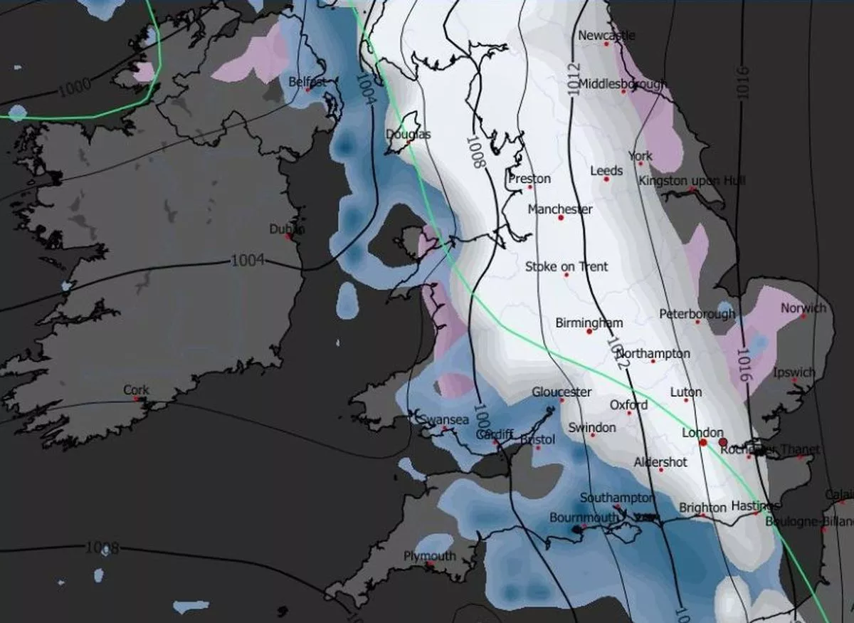 Sunday's rain is expected to fall as snow on its leading edge