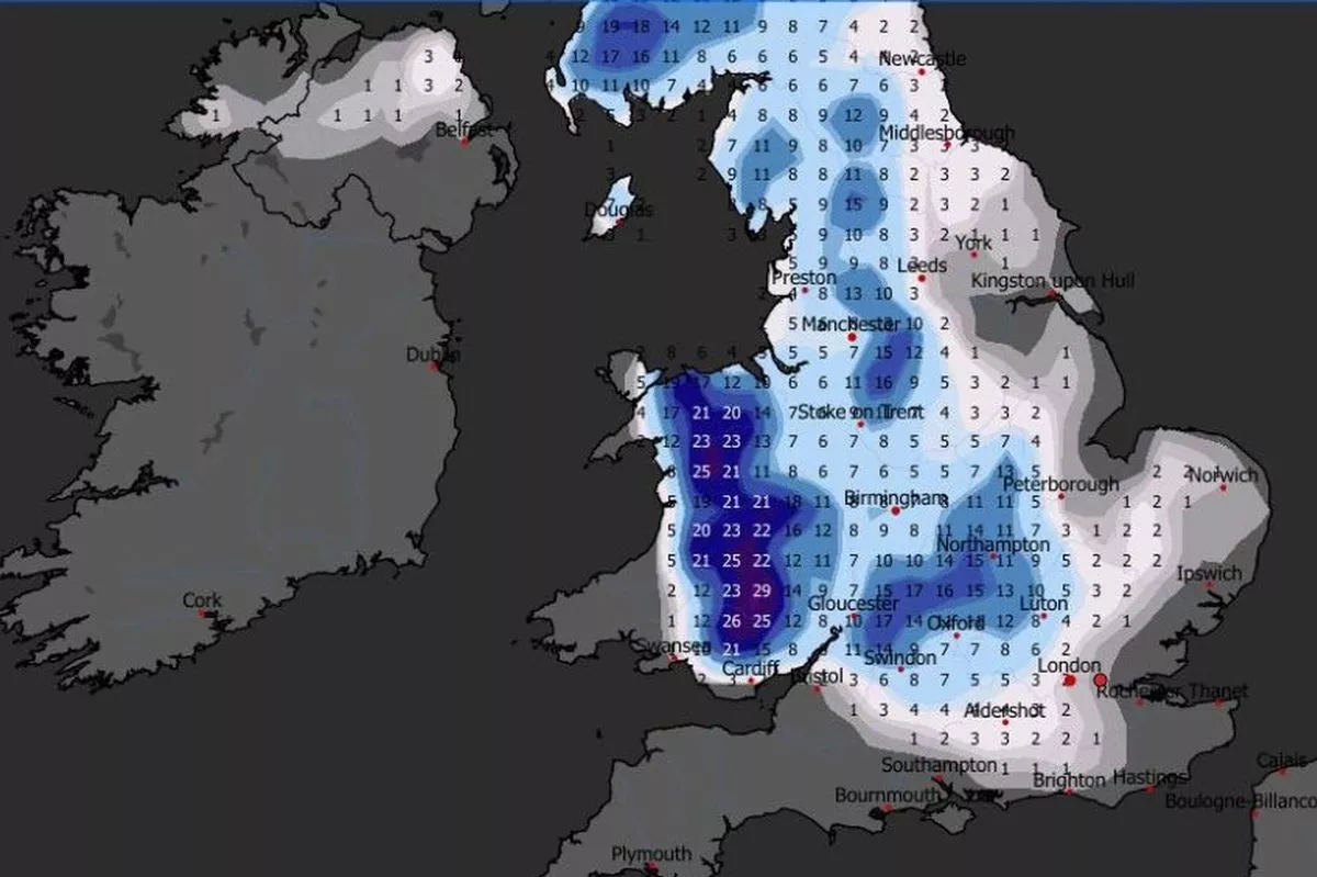 ECM forecast of total snowfall accumulations between Thursday and Sunday, January 8-11