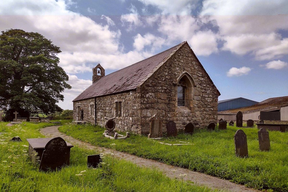 The medieval church of St Caian's in Tregaian, north Wales