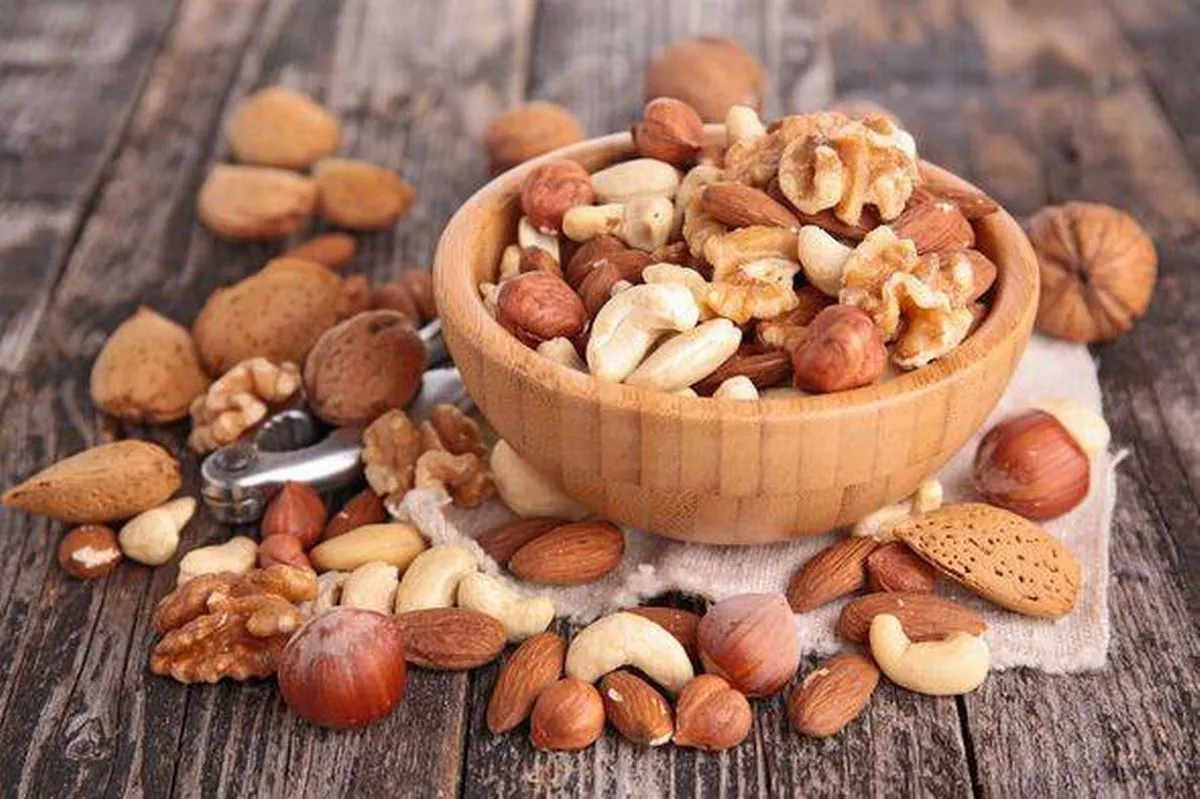 Assorted bowl of nuts.