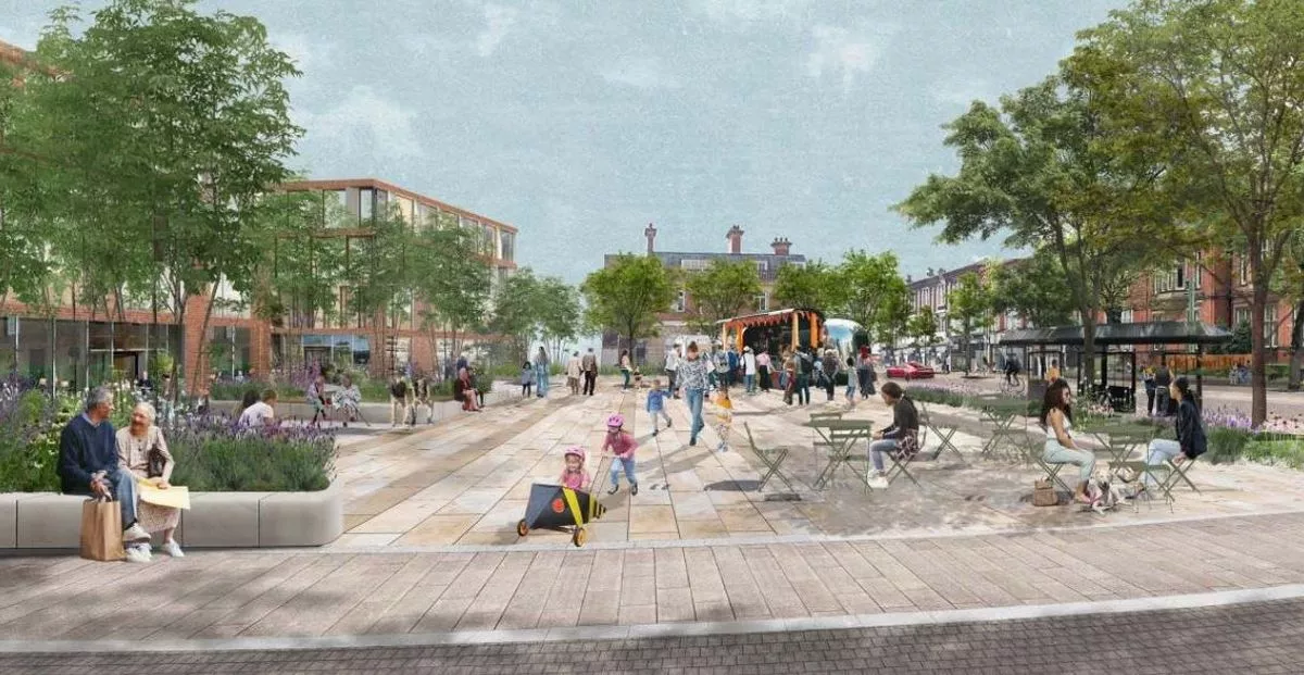 CGI of Market Square and Clarendon Centre in the Hyde Masterplan