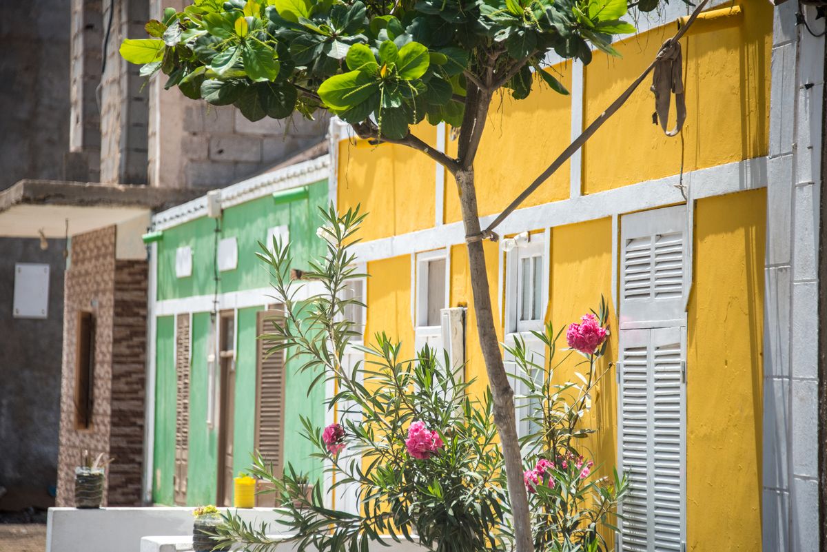 Bright pastel coloured buildings in Santa Maria