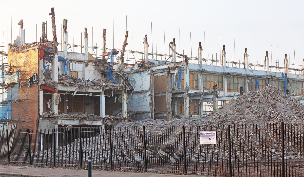 Demolition of the former site of Johnsons the Cleaners in Bootle