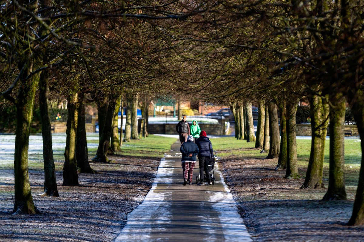 General view of frost and cold weather at Wernerth Park in Oldham