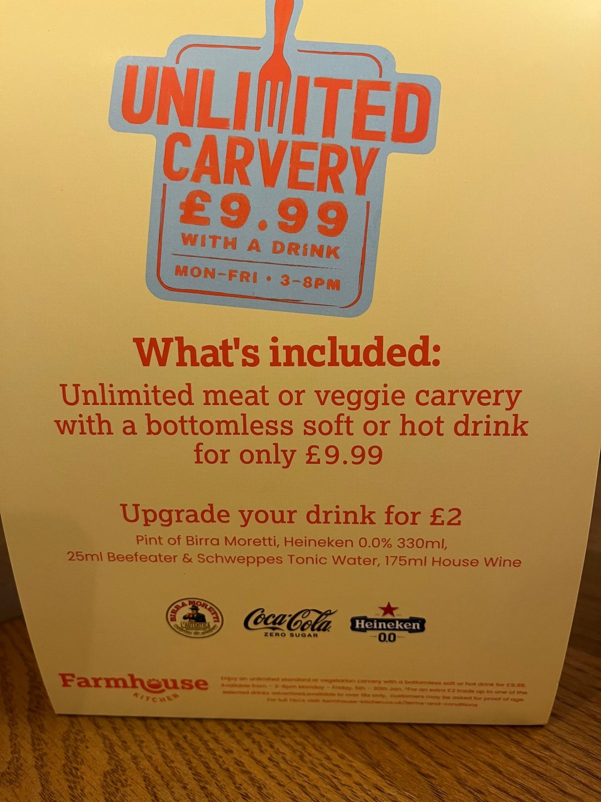 The drink upgrade options are stated clearly, but we were told they don't even sell the beer mentioned