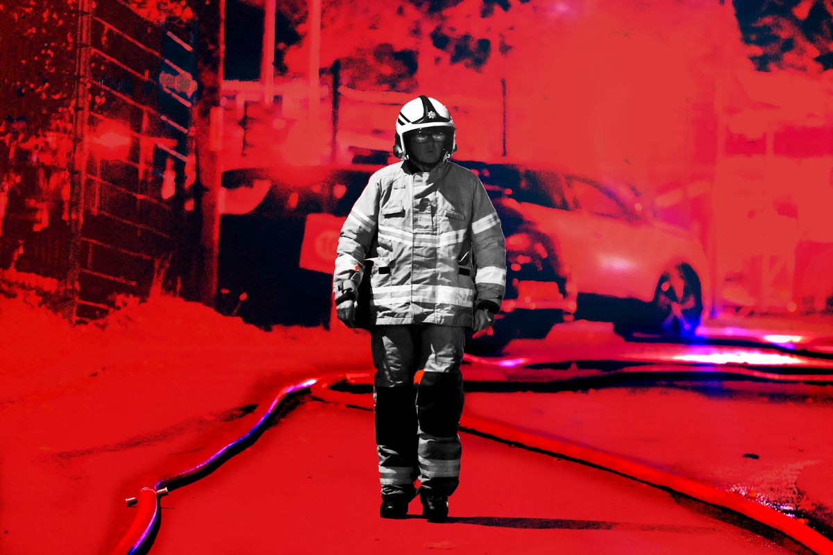 Fire crew tackling the blaze