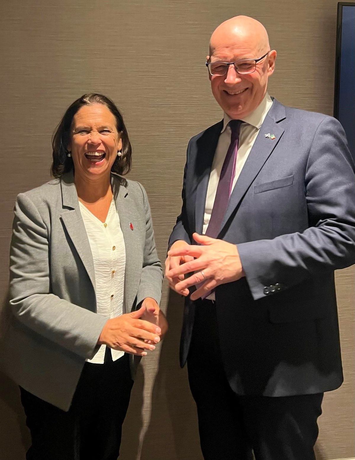 Sinn Fein leader Mary Lou McDonald with SNP leader and Scottish First Minister John Swinney in Dublin in November