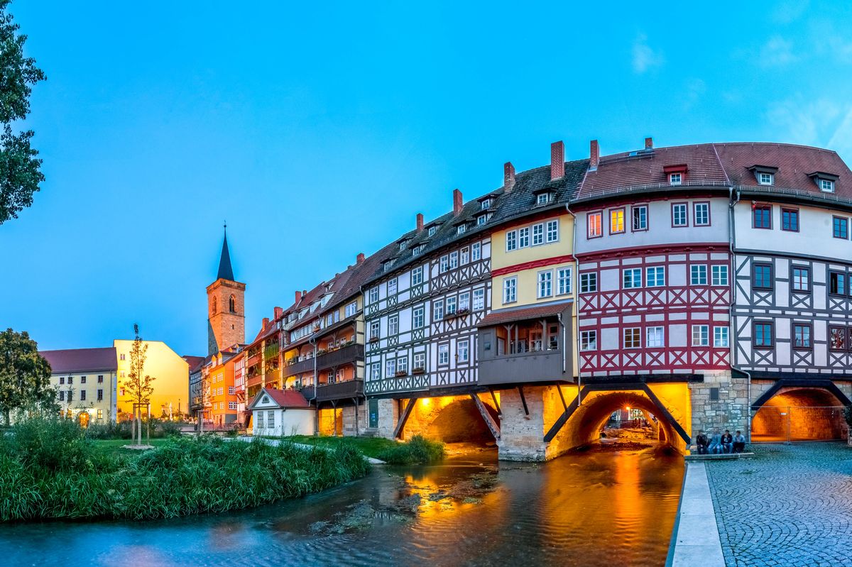 Germany, Thuringia, Erfurt, Kraemerbruecke, St Giles Church