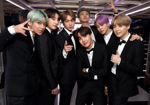 LOS ANGELES, CA - FEBRUARY 10:  BTS backstage during the 61st Annual GRAMMY Awards at Staples Center on February 10, 2019 in Los Angeles, California.  (Photo by Michael Kovac/Getty Images for The Recording Academy)