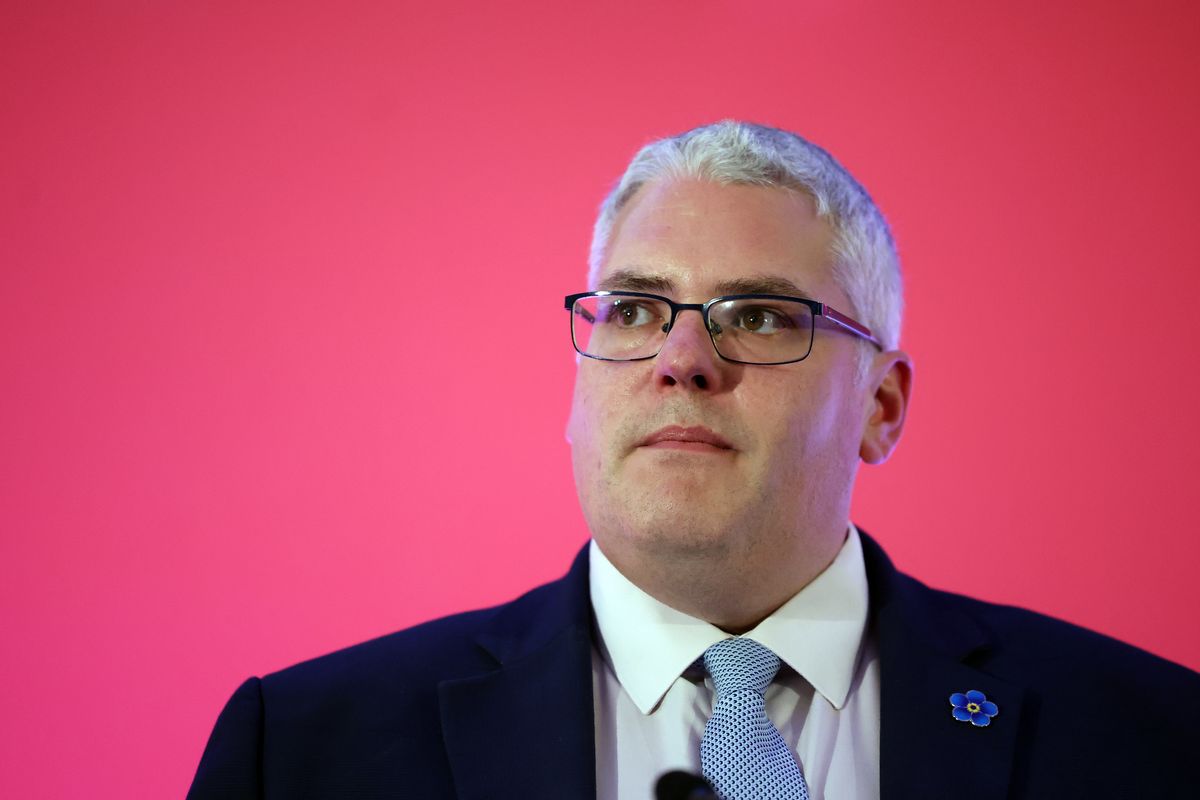 DUP leader Gavin Robinson gives his first speech as party leader at conference during the annual Democratic Unionist Party conference at Park Plaza hotel on September 21, 2024 