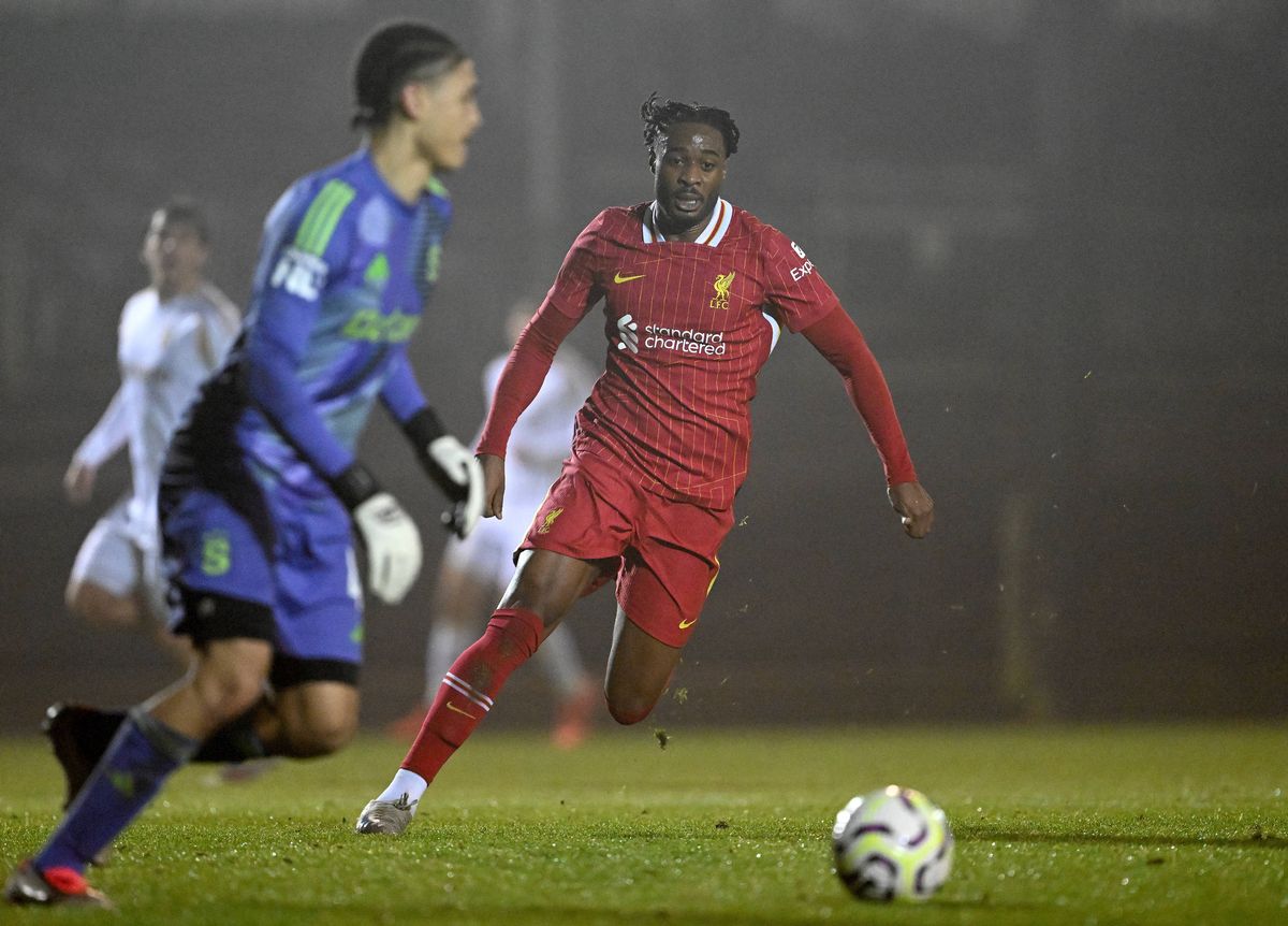 James Balagizi in action for Liverpool's U21s
