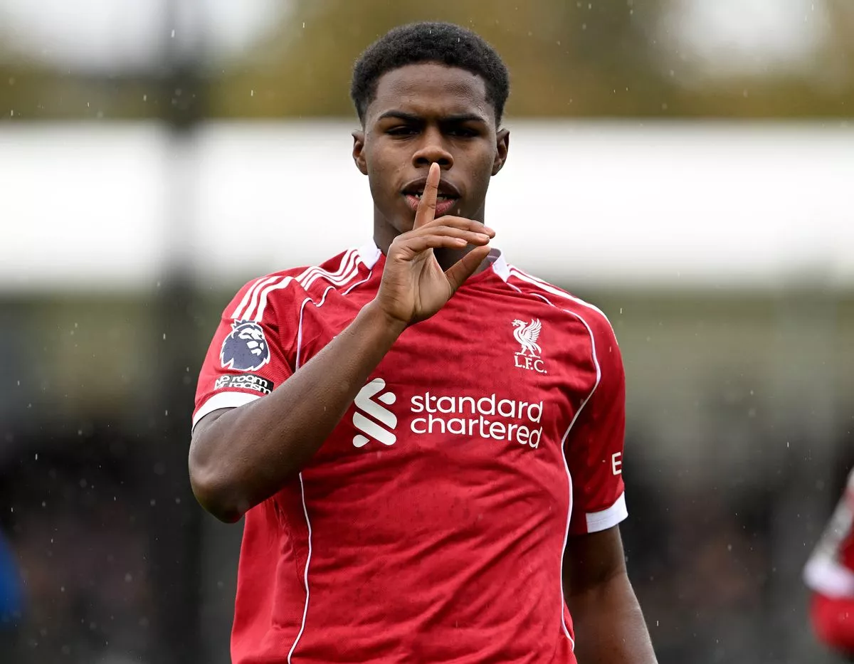 Keyrol Figueroa of Liverpool celebrates scoring Liverpool's first goal during the PL2 game at AXA Training Centre
