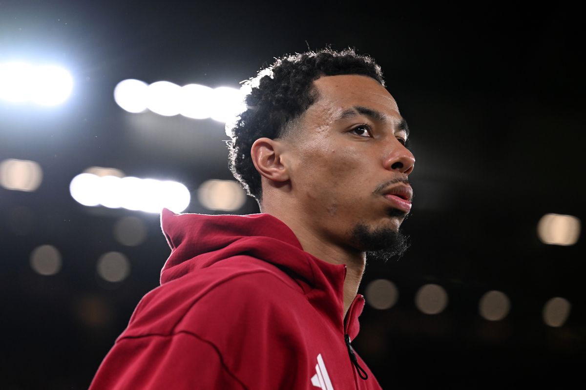 Hugo Ekitike of Liverpool looks on prior to  the Premier League match against Leeds United