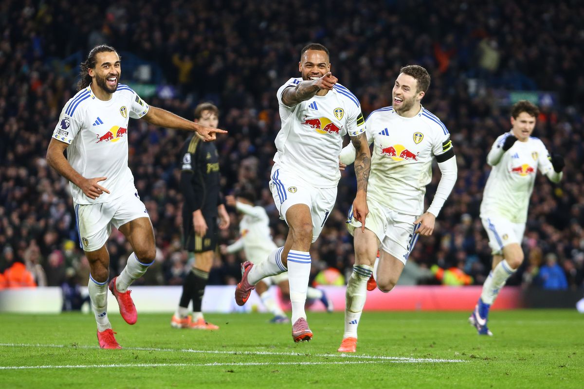 Lukas Nmecha of Leeds United celebrates scoring the winner during the Premier League match between Leeds United and Fulham at Elland Road in Leeds, England, on January 17, 2026