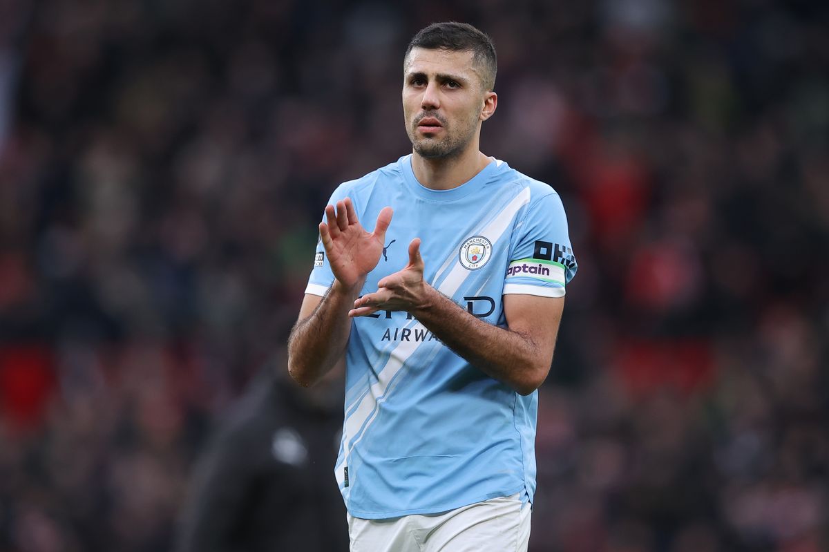 Rodri reacts after Manchester City lost 2-0 to Manchester United in the Premier League