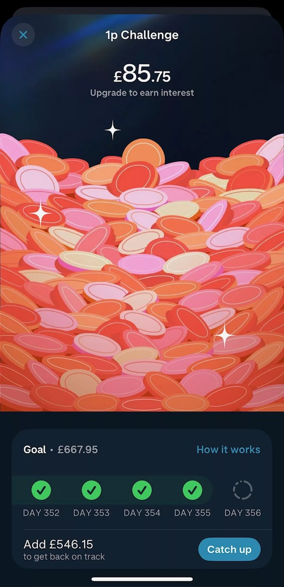 A screenshot of the Monzo app's Challenge Pot