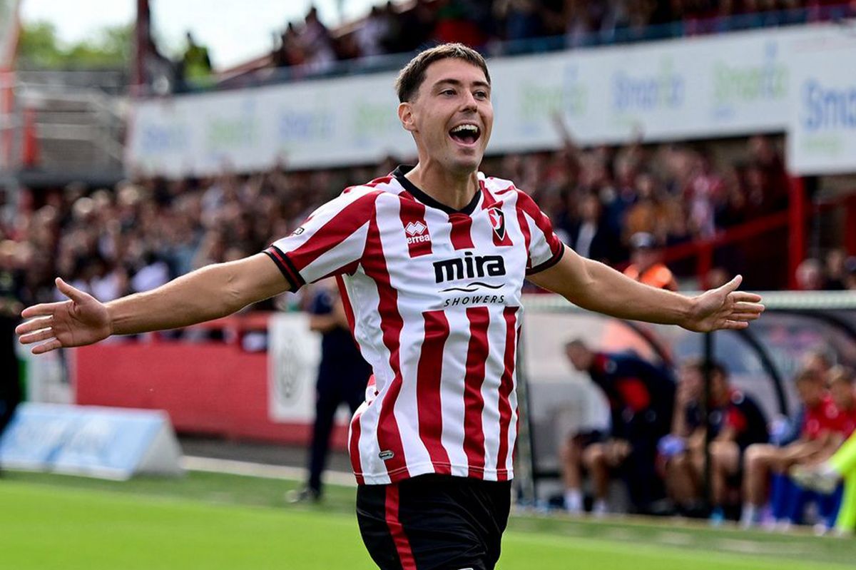 Isaac Hutchinson celebrates his goal against Accrington Stanley