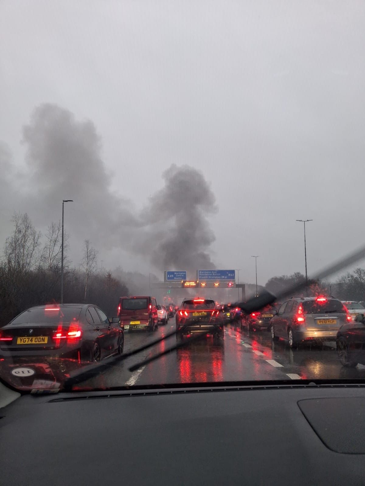 Plumes of smoke could be seen billowing overhead