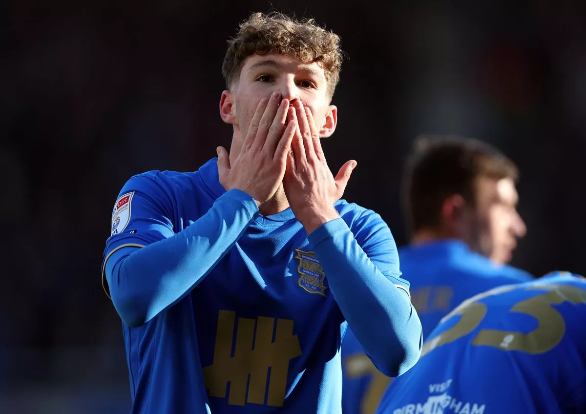 Lewis Koumas celebrates his goal against Coventry City for Birmingham City