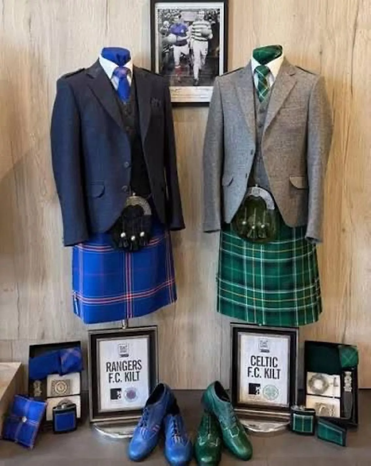 The kilt is a combination of the Rangers and Celtic tartans