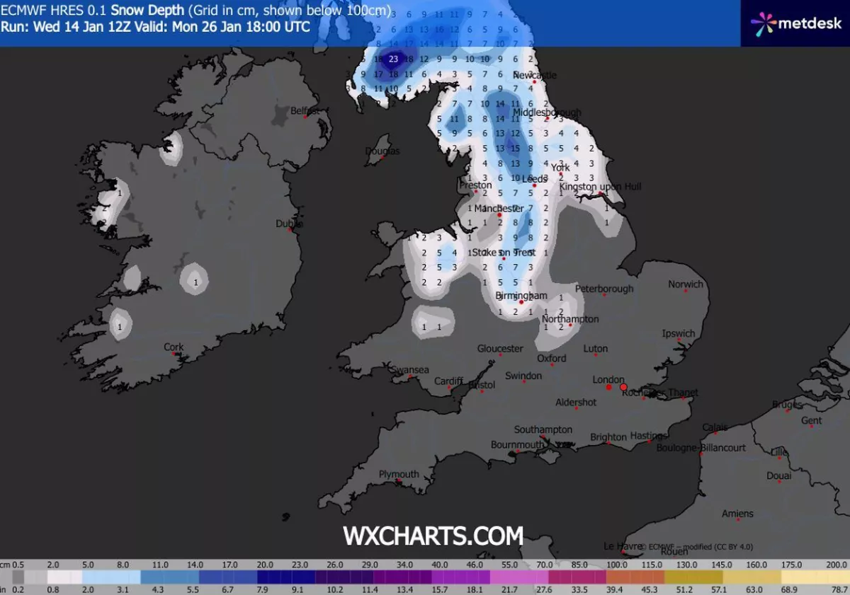 Snow is forecast for Monday, January 26