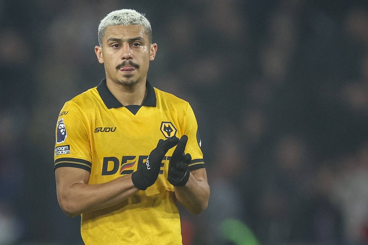 Joao Gomes of Wolverhampton Wanderers thanks the fans for their support at full-time during the Premier League match between Wolverhampton Wanderers and Crystal Palace