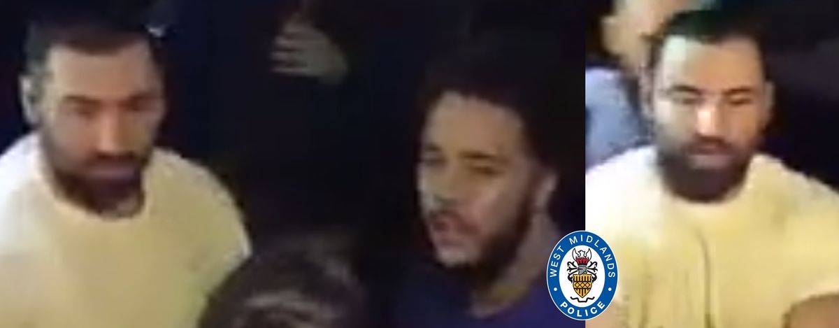 A man who is white, with short, brown hair and a beard and is pictured wearing a white or cream t-shirt and a second man who has black, curly hair and a thicker beard and is wearing a royal blue t-shirt