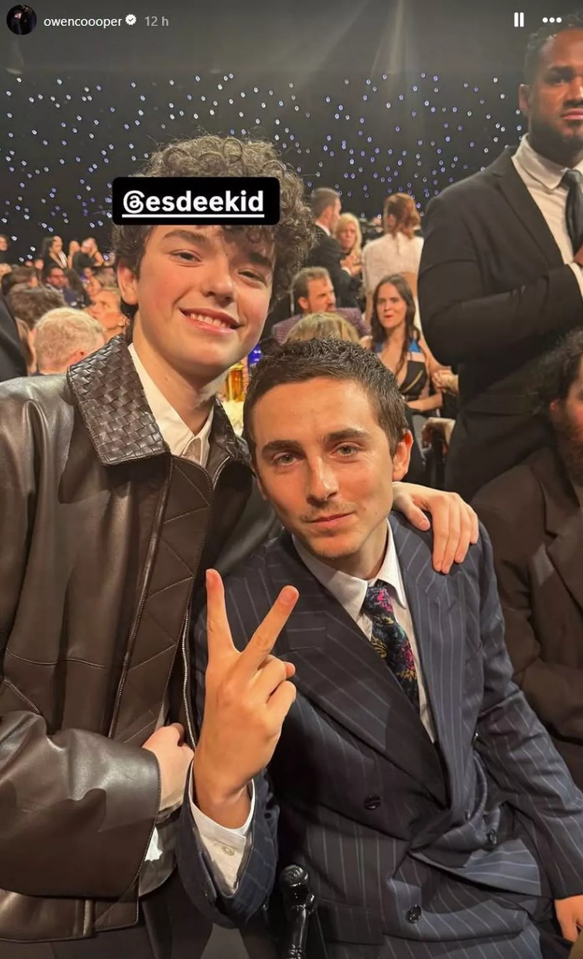 Owen Cooper tagged Timothée Chalamet as EsDeeKid in their photo together