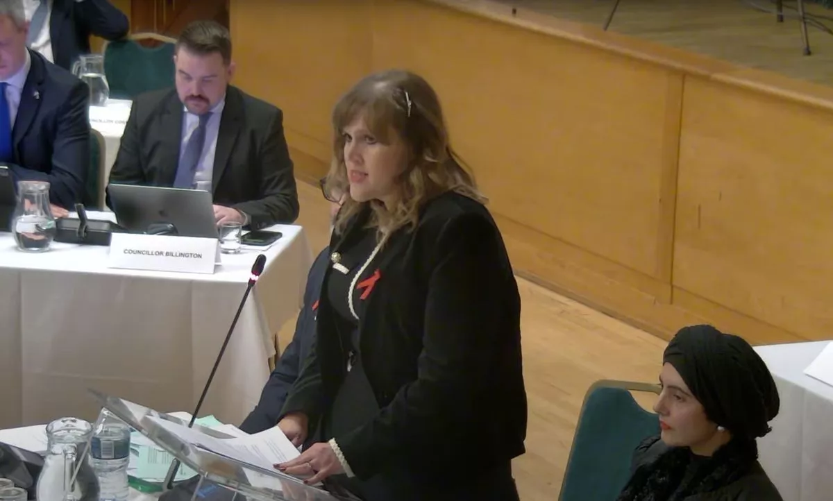 Leader of Tameside council, Eleanor Wills, pictured at a council meeting in Dukinfield Town Hall