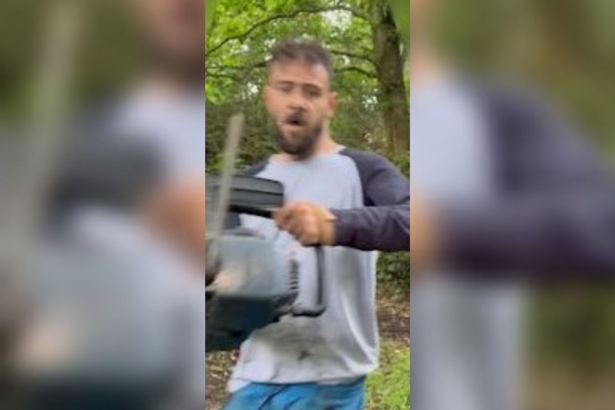 The moment chainsaw-wielding Lewis Whitsey attacked a dog walker