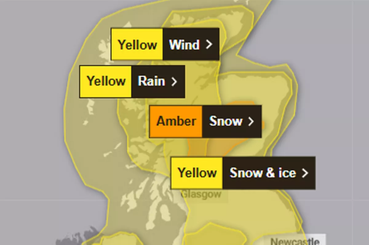 Met Office weather warning map for Scotland