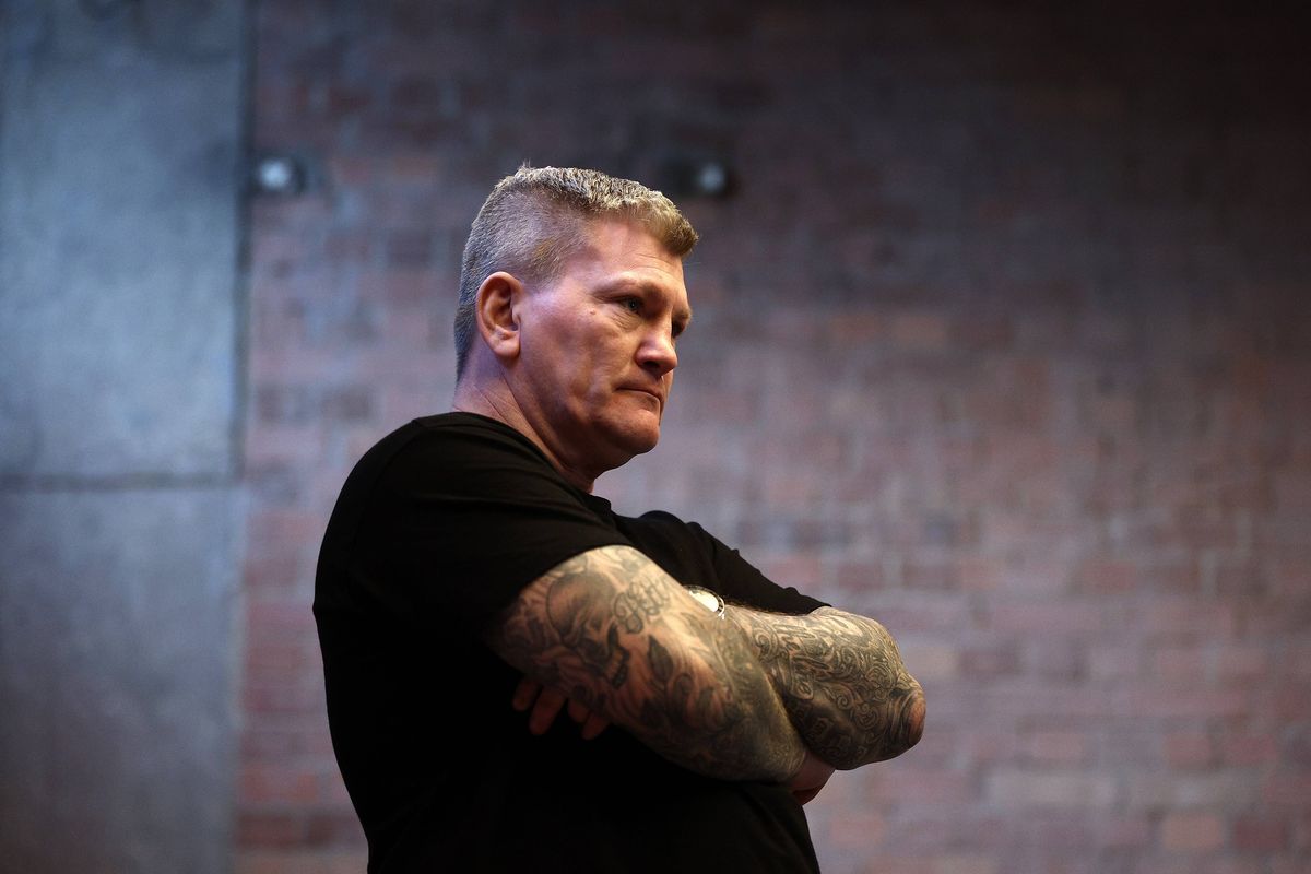 LONDON, ENGLAND - MARCH 04: Ricky Hatton, trainer of Chloe Watson, looks on during a media workout ahead of her EBU European Flyweight title fight against Jasmina Zapotoczna at Bronx Boxing Club on March 04, 2025 in London, England. (Photo by James Fearn/Getty Images)