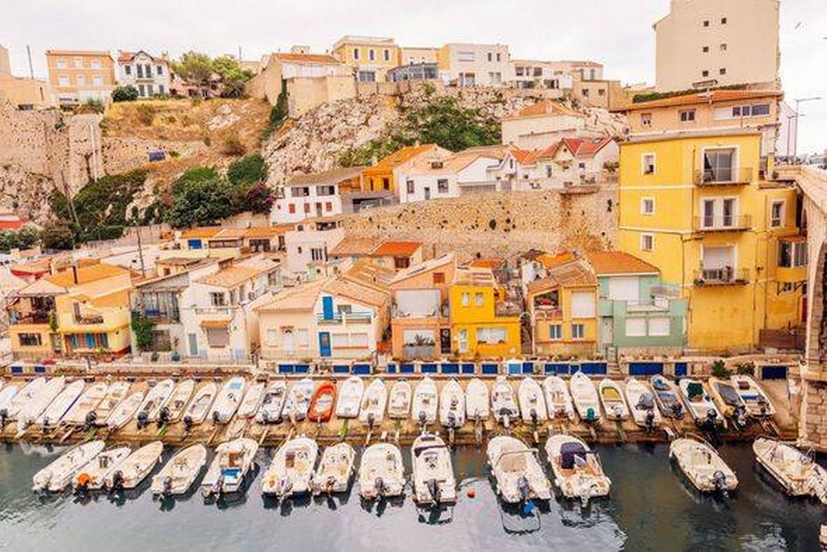 Port du Vallon des Auffes harbour, aerial view, Marseille, France