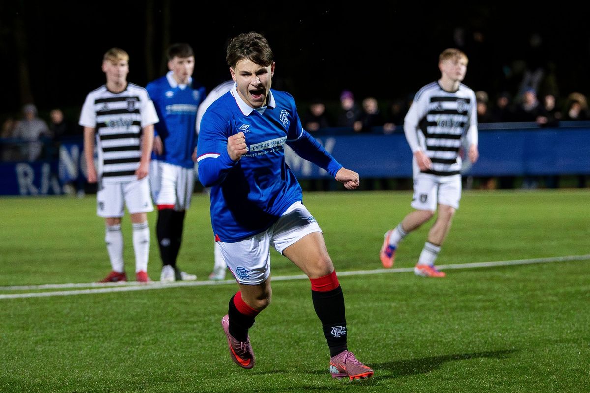 Kyle Glasgow of Rangers u18s celebrates