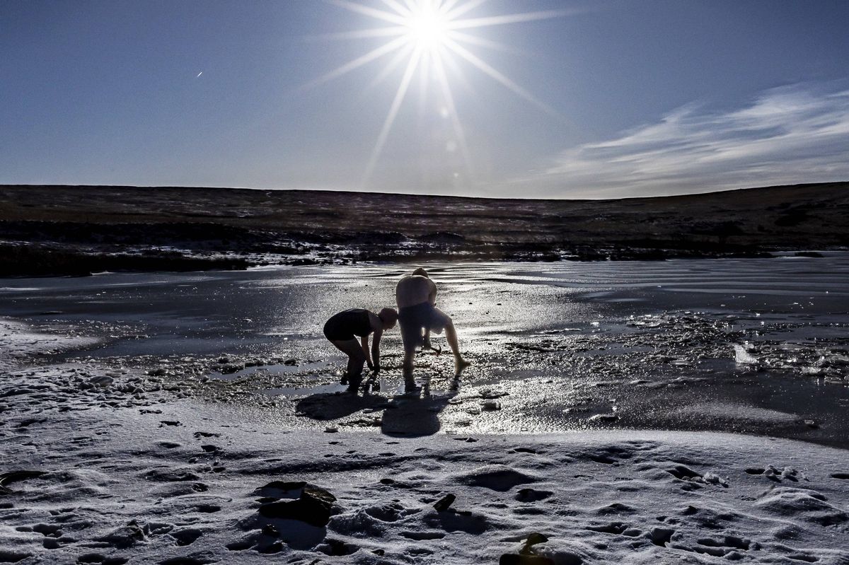 Swimmers take to the frozen water