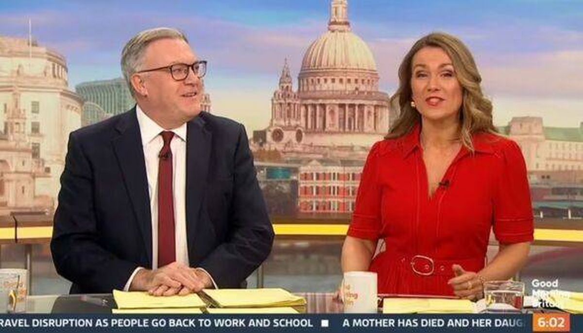 Screen grab of Ed Balls and Susanna Reid presetning Good Morning Britain