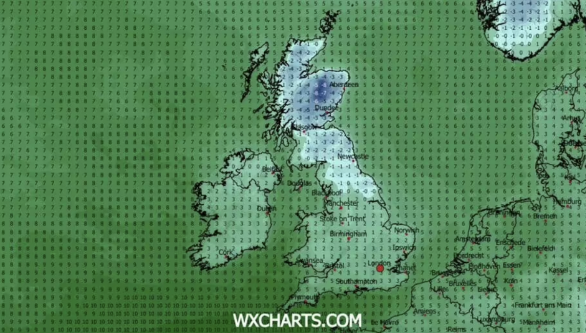 Temperatures are set to plunge to -8C
