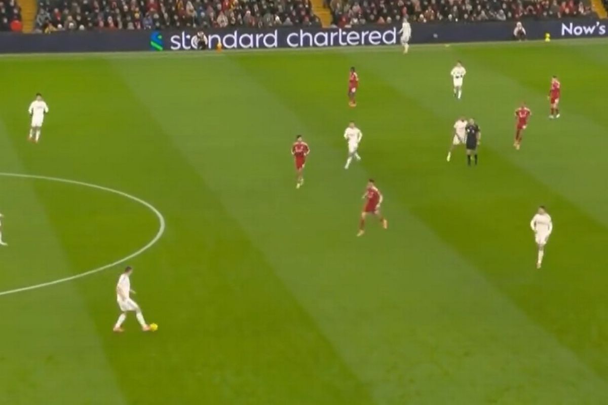 Liverpool playing against Leeds United at Anfield