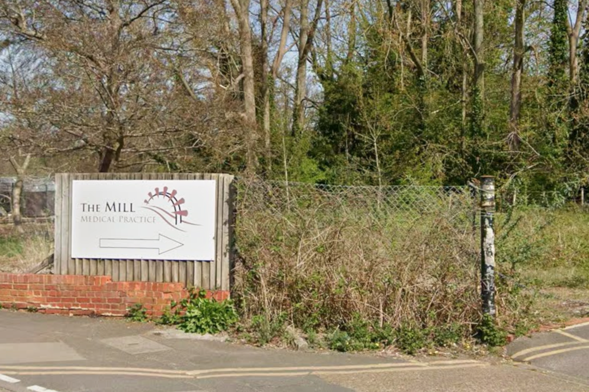 Sign for The Mill Medical Practice, Godalming.