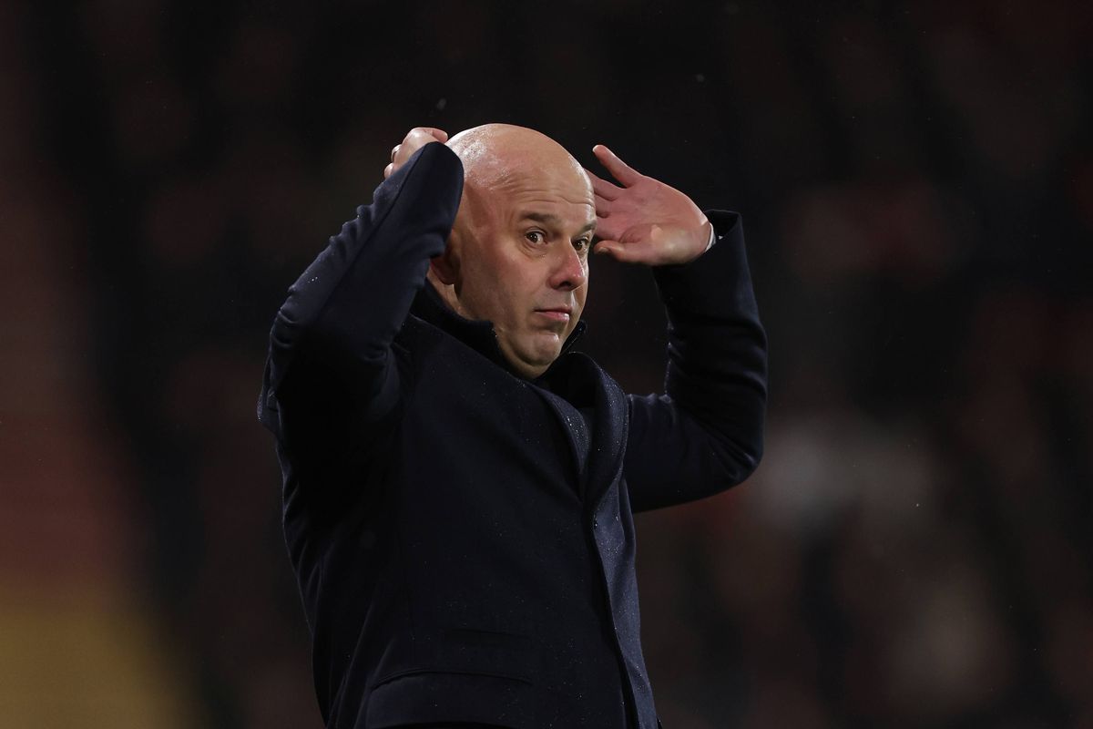 Arne Slot manager / head coach of Liverpool  reacts during the Premier League match between Bournemouth and Liverpool