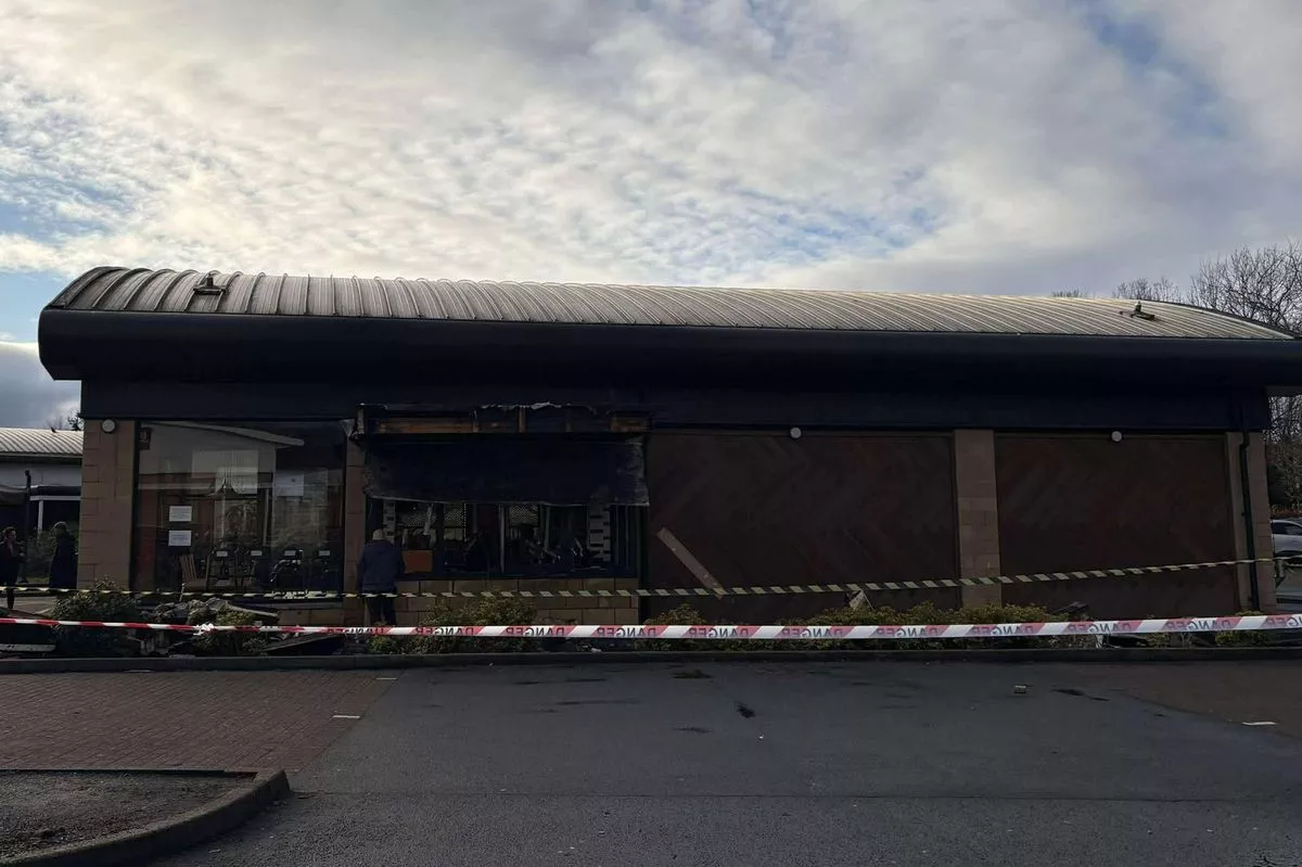 Starbucks in Hamilton Palace Grounds has seen its drive-thru lane scorched by last night's car fire