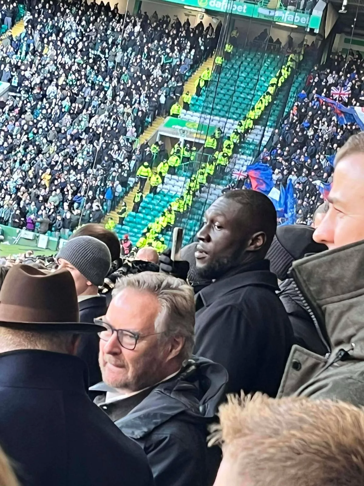 Stormzy at today's Old Firm (January 3)