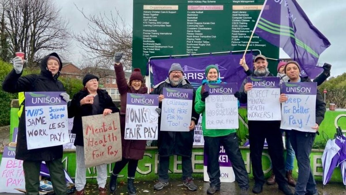 Mental health workers from Bristol charity Second Step man the picket lines in a dispute over pay, January 2026