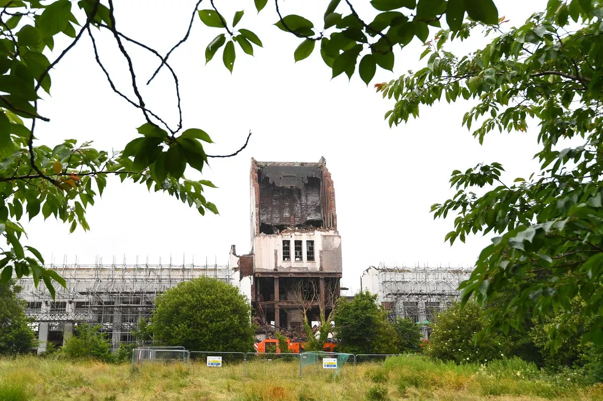 The Clock Tower being demolished at the former Littlewoods Building in 2024