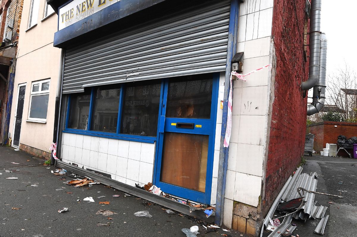 Scorch marks and litter outside the chippy