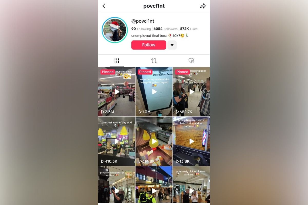 The @povcl1nt profile which posted videos filmed using Meta glasses